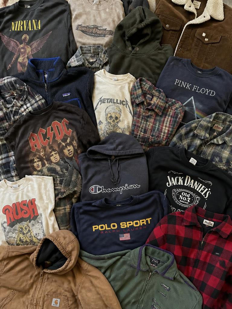 Pile of hand-sourced vintage clothing